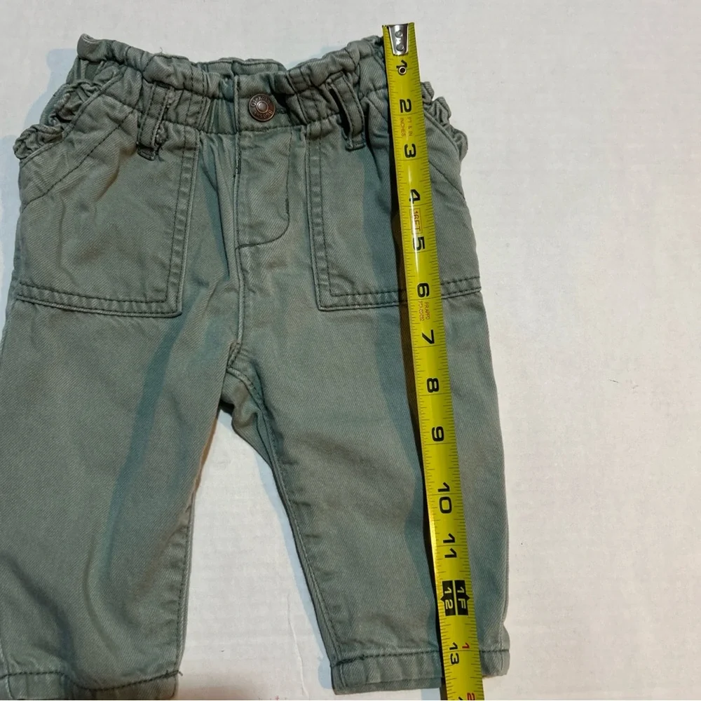 OshKosh B'gosh Sage Green Kids Paperbag Waist Pants Carpenter Pockets Size 12M‎